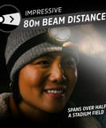 Person using Vision HD Plus LED Headlamp Pro 4 Pack, IPX4 Water Resistant Hands Free Headlight at night, 80m beam distance.