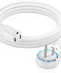 Image of 3 Foot White Extension Cord With 360 Degree Rotating Flat Plug, Space Saving Short Power Cable, 16 Gauge 3 Prong Grounded.