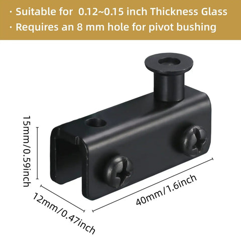 Adjustable Iron Cabinet Hinge Clamp Set For Frameless Glass Doors 3 To 5mm Thick Pivot Hinge Clips, Black 40x12x15mm