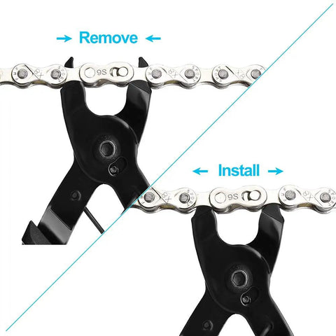 Bike Chain Removal Tool and Repair Kit for Cyclists, Link Plier Set showing remove and install chain demonstration