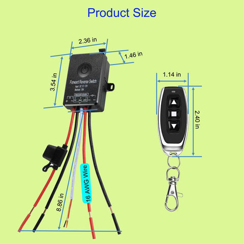 Gmefu waterproof wireless forward/reverse switch for DC actuators; black box with wired harness, remote keychain
