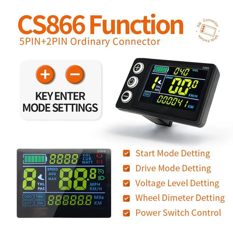 Beefy 30A Sine Wave Controller With CS866 Color Display For Electric Bicycles Adjustable Throttle And PAS 24V 36V 48V Compatible For 500W 800W 1000W 1800W Hub Motors Aluminum Housing For Superior Heat Dissipation