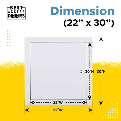 Built Like A Tank 22 By 30 Inch Insulated Fire Rated Upward Opening Ceiling Access Panel With Flange dimensions diagram showing 22" x 30" size.