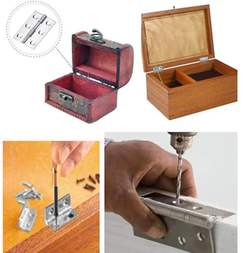 Ten Piece 2 Inch Stainless Steel Folding Hinges For Cabinet And Closet Doors Heavy Duty Rust Proof Silver Finish used in wooden boxes.