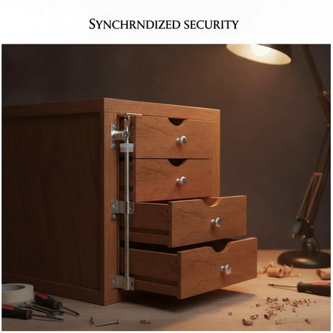 Wooden cabinet with attached All In One Quick Install Cam Lock Kit With Adjustable Rods For Easy Cabinet Repair And Locker Security Durable Iron Hardware For Filing Cabinets And Metal Storage Units.
