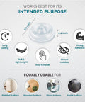 Infographic showing 200 Pack Cabinet Bumpers With Soft Close No Slam Self Adhesive Rubber Pads and compatible surfaces.