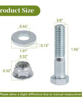 Three-piece idler-pulley mounting hardware: bolt, hex nut and flat washer (3/8in thread, 1.96in bolt; washer 1.01in OD)