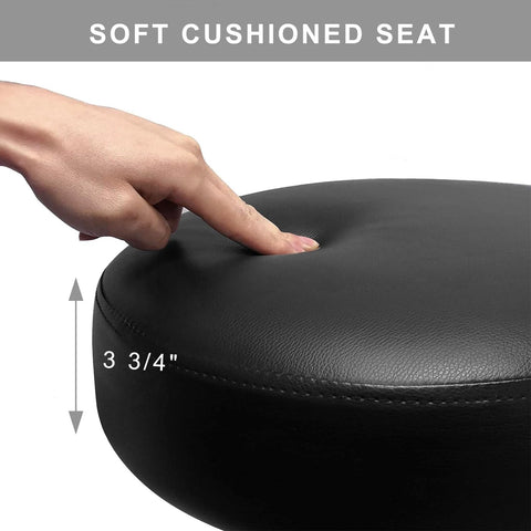 Close-up of Built Tough Heavy Duty Shop Stool With Ergonomic Backrest's soft cushioned seat, showing 3 3/4 inch thickness.