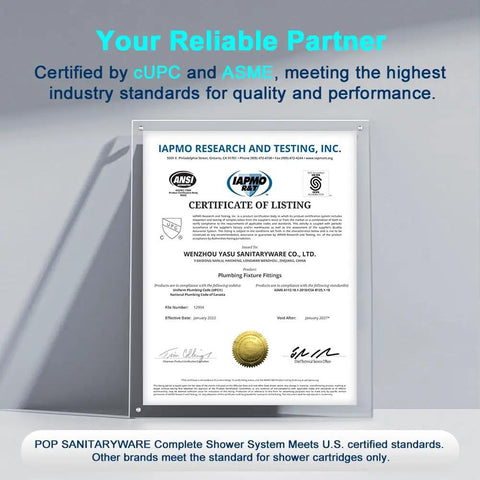 Certificate of listing for Brushed Nickel Rain Shower System With 6 Inch Shower Head And Handle, ABS Construction