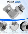 3 By 8 Inch Female NPSM Swivel To 3 By 8 Inch Male SAE ORB 90 Degree Elbow Adapter For Hydraulic Lines, carbon steel