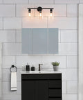 Bristol 5 Piece All In One Matte Black Bathroom Set With Dimmable 3 Light Vanity Light and towel ring in modern bath
