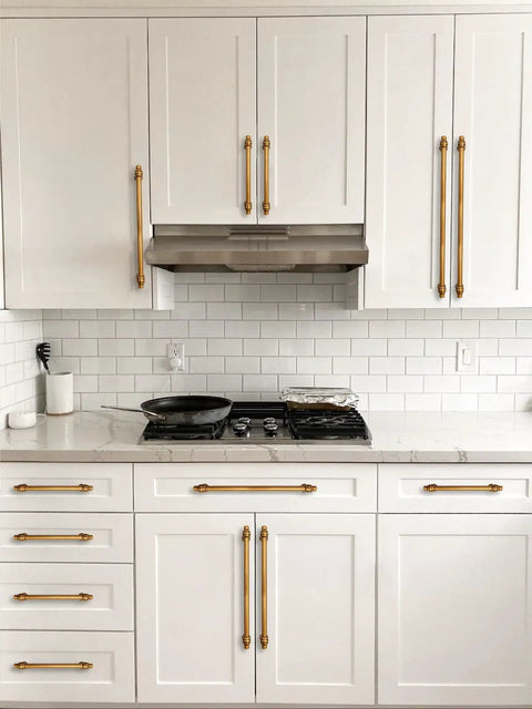 Antique Brass Cabinet Pulls 3 Inch 76mm Pack Of 10 Solid Zinc Alloy Kitchen Cabinet Handles on white cabinets