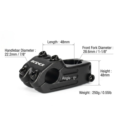 22.2Mm Aluminum Forged Bike Stem, 48Mm Length, 0 Degree, 7/8 Inch Handlebar, Fits E Bike Dirt Pit BMX MTB, Sand Blasted Finish