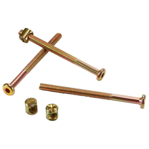 Heavy Duty Galvanized Hex Socket Bed Bolts And Barrel Nut Kit M6 X 80mm tough carbon steel hardware with matching barrel nuts.
