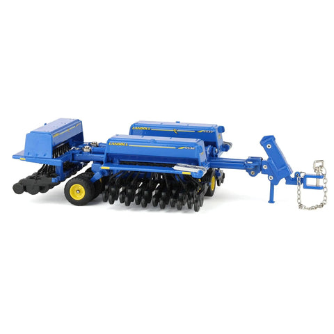 Realistic Dope One Sixty Four Scale Landoll 5532-30 Grain Drill Model Replica with diecast body, rubber wheels, blue decals