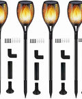 Outdoor Solar Flame Torch Lights Waterproof Mood Lighting For Pathway Patio Yard Garden With Auto Dusk To Dawn On Off 96 LED Flame Effect Lit Glow Yellow 4 Pack Easy Install