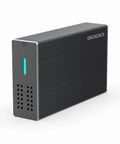 Rock Solid 2.5 Inch Dual Bay Hard Drive Enclosure USB 3.0 SATA HDD and SSD RAID Box with UASP chipset viewed from the side.