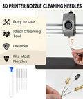 17 Piece Clog Poke 3D Printer Nozzle Cleaning Kit Pro Grade For 1.75mm Filament Nozzles with needles, tweezers, brush shown
