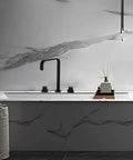Roman Tub Faucet With 2 Handles Deck Mount High Flow Bath Faucet Matte Black, 360 Degree Rotation over white marble tub