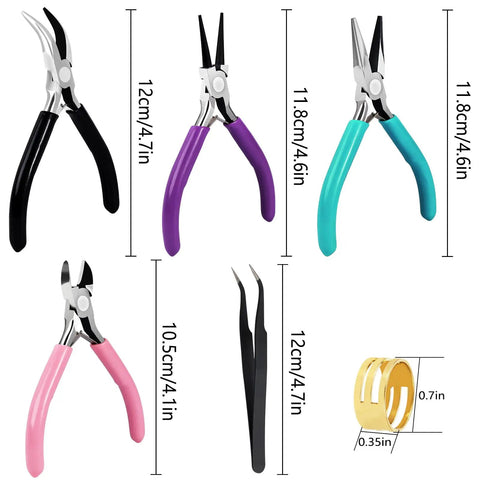 4 Piece Jewelry Pliers Set For Beading And Jewelry Making Including Needle Nose Pliers, Round Nose Pliers, Bent Nose Pliers And Wire Cutter Handy Tools Kit For Bracelet Craft, Wire Wrapping, And DIY Jewelry, various colors