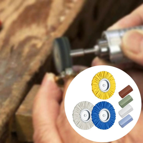 Heavy Duty 3 Airway Buffing Wheel Set With Bench Grinder Polishing Wax Wheels For Metal And Wood showing buffing wheels in use.