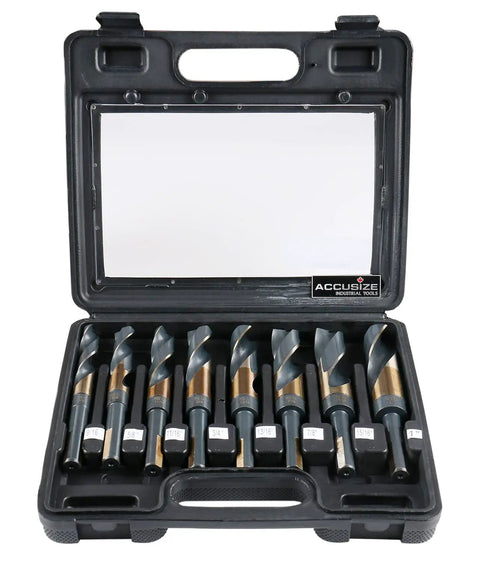 M35 High Speed Steel Drill Bit Set With Five Percent Cobalt One Half Inch Shank Nine Sixteenth Inch To One Inch Eight Pieces In Durable Plastic Case Pro Grade Heavy Duty Metalworking Bits For Drill Press And Hand Drills