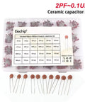 All In One Ceramic Capacitor Assortment Kit 960 Pieces 24 Values From 2pF To 0.1uF 50V Rating with labeled storage box