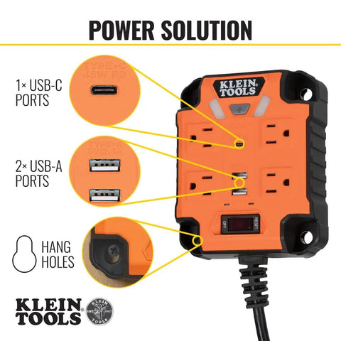 Magnetic Power Strip With Surge Protector, Four Outlets, Three USB Ports, Five-Foot Cord, Heavy-Duty Power Box With Built-In LED Work