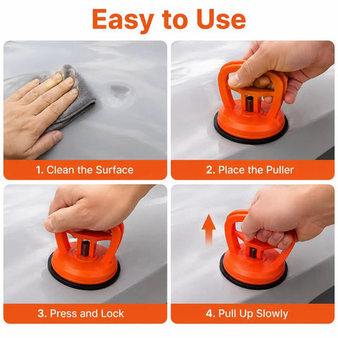 2026 Upgraded Car Dent Repair Kit, 3 Pack Dent Puller Set, Beefed Up Heavy Duty Paintless Dent Removal Tools For Your Car Body, Glass Lifting, Tile Pulling, Sheet Metal And Moving Objects, orange suction puller on car panel