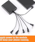 External Power Supply Box With Six DC Jacks And On Off Switch For LED Lighting Toys Safe Boxes Electronic Cabinets Locks And More 6V Output Battery Backup Workhorse black box with six plug cables for phone power backup