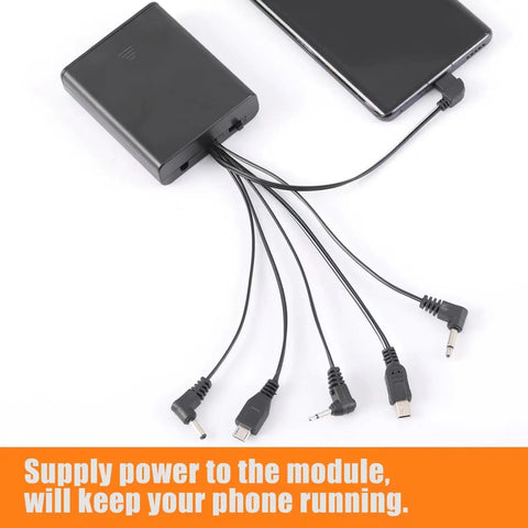 External Power Supply Box With Six DC Jacks And On Off Switch For LED Lighting Toys Safe Boxes Electronic Cabinets Locks And More 6V Output Battery Backup Workhorse black box with six plug cables for phone power backup