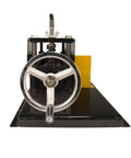 Front view of Pro Grade Bench Top Automatic Electric Wire Stripper With Emergency Stop, adjustable blades visible