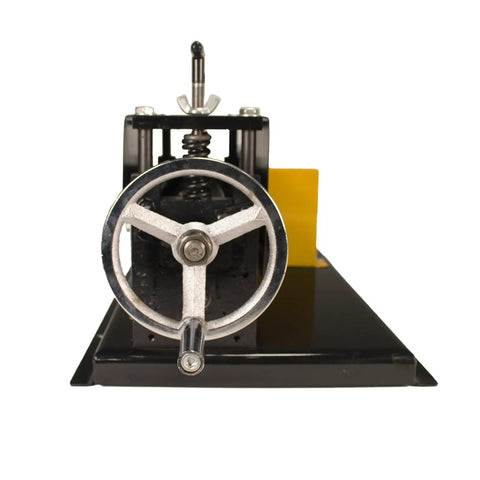 Front view of Pro Grade Bench Top Automatic Electric Wire Stripper With Emergency Stop, adjustable blades visible