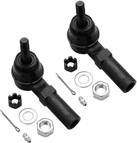2 Front Wheel Hub & Bearing Kit with 2 Outer Tie Rods for FWD Buick and Cadillac, including nuts and seals, on white background