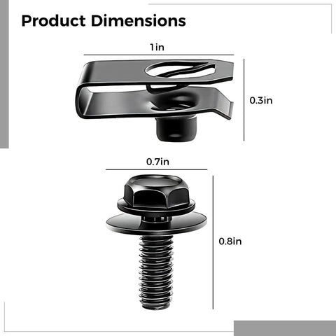 Dimensions of U clip and bolt from Forty Pack U Clip Nuts And Bolts Kit with measurements for metal panel fixing