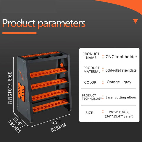 4 Tier CNC Tool Rack With 40 Taper Holder And 70 Capacity CNC Tool Cart Storage Cabinet dimensions and details infographic