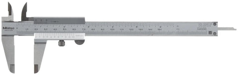 Stainless Steel Vernier Caliper With Inch And Metric Readouts, 0-12 Inch Range, shown extended with measuring jaws visible in satin chrome finish.