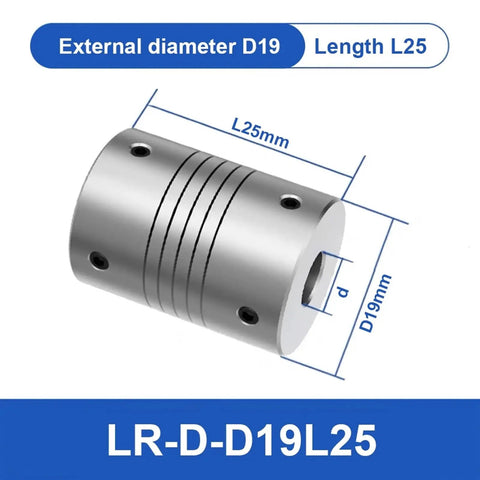 Heavy Duty Aluminum Elastic Shaft Coupler Connector For Motor Drive Systems With 6 To 10mm Bore Sizes And Thimble Design, D19mm L25mm.