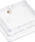 Lock It Down Thermostat Guard For Most 5 By 6 Inch Models White, clear medium plastic guard showing top and side view