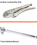 Compact Motorcycle Repair Tool Kit For Harley Davidson Riders with 5.5 inch locking plier and 3/8 inch ratchet wrench