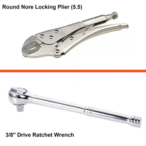 Compact Motorcycle Repair Tool Kit For Harley Davidson Riders with 5.5 inch locking plier and 3/8 inch ratchet wrench
