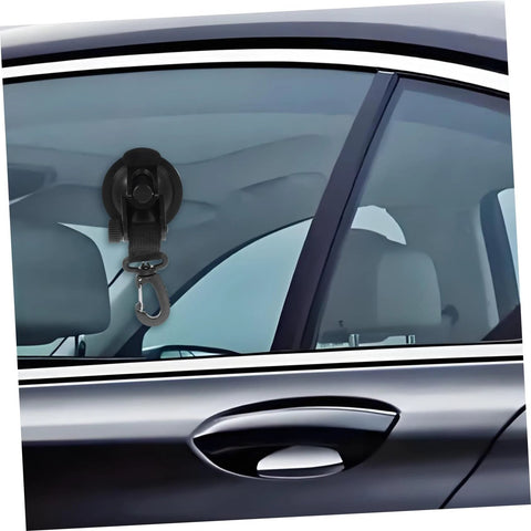 Heavy Duty Cup Hooks 4 Pack With Suction Anchors For Camping And Outdoor Travel attached to car window