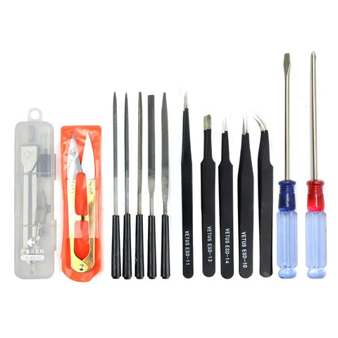 56 Piece Model Tools Kit For Gundam And Car Models A Complete Do It Yourself Hobby Craft Set with tools laid out