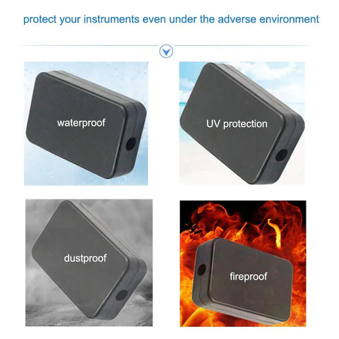 Killer Waterproof Electrical Junction Boxes For Projects Heavy Duty Abs Plastic Cases With Snug Fit Lids Drop Proof Wiring Enclosures Built Tough Black 6 Pack shown in waterproof, UV protection, dustproof, and fireproof configurations.