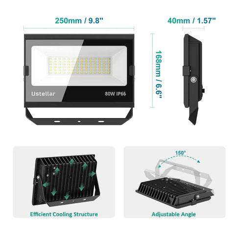 Three Pack 80W LED Outdoor Flood Lights Seriously Bright Each 8000 Lumens Total 24000 Lumens Set IP66 Waterproof Hardwired Exterior Security Floodlights 5000K Daylight White Ideal For Backyard And House Exterior