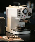 Retro Dope Semi Automatic Espresso Machine For Home Or Cafe White Metal Body With Steam And Tea Function Easy To Clean