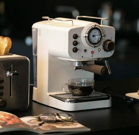 Retro Dope Semi Automatic Espresso Machine For Home Or Cafe White Metal Body With Steam And Tea Function Easy To Clean