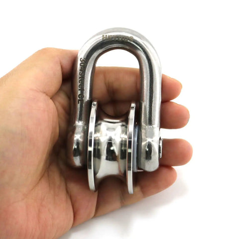 Long Bar Clasp U Shaped Pulley Large Size Stainless Steel Track Rotating Wheel Bearing For Small Crane Production Salvage System And Pulley Models Heavy Duty Load Bearing Stainless Steel Design For Industrial Applications And Salvage Systems, 304 stainless steel pulley in hand