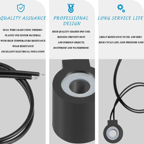Heavy Duty 12 Volt DC Solenoid Coil Half Inch Port 16 Watt For Hydraulic Power Units And Lift Dump Setups Pro Grade Valve Stem Compatibility With 08 Series Dual Lead Electric Connection Industrial Automation Ready