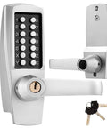 Mechanical Push Button Lever Lock With 13 Digit Keypad For Keyless Entry Keep Open Or Auto Locked 60mm Backset Two And One Eighth Inch Holes